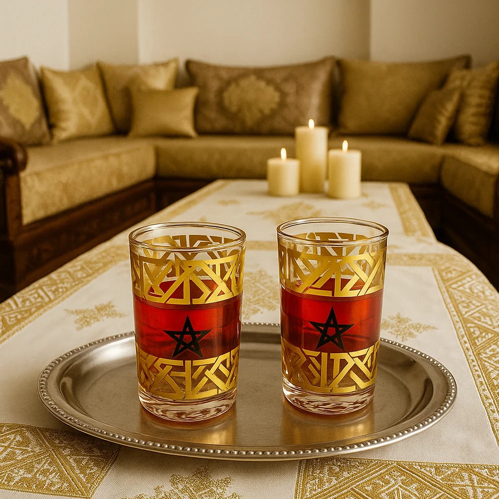 Coffret de 12 Verres à Thé Marocains – Édition Drapeau du Maroc