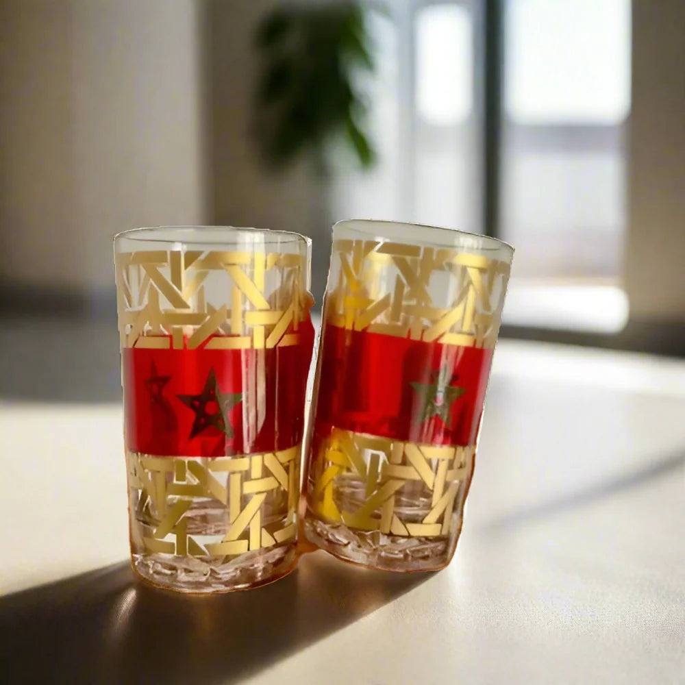 Coffret de 12 Verres à Thé Marocains – Édition Drapeau du Maroc